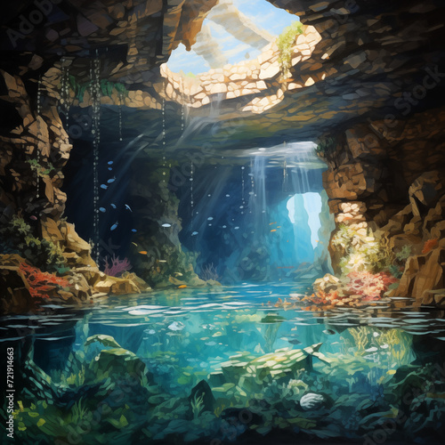 Mystery cave under the sea, painting © wing