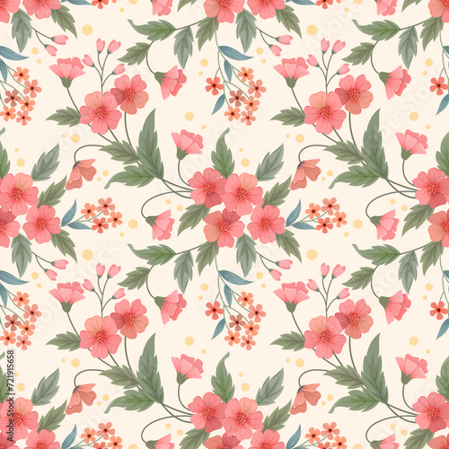 Colorful hand draw flowers seamless pattern. Can be used for fabric textile wallpaper.