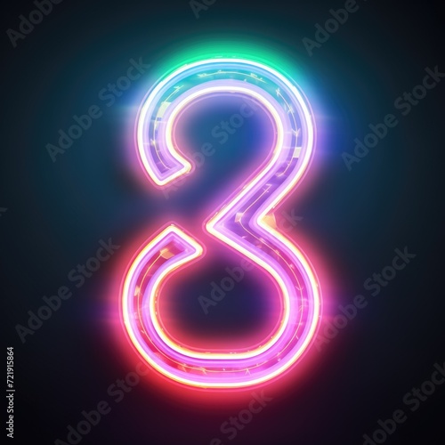 Number 8. Neon outline icon with a light effect.