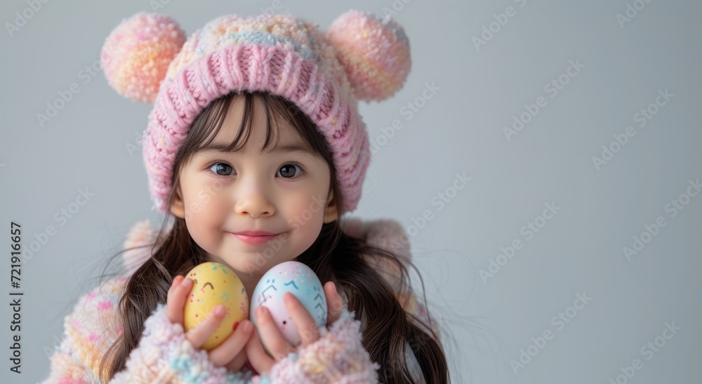 Fototapeta premium Young Girl with Easter Eggs, Festive Springtime.