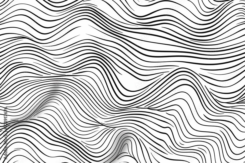 Abstract black and white hand drawn wavy line drawing seamless pattern. Modern minimalist fine wave outline background, creative monochrome wallpaper texture print.