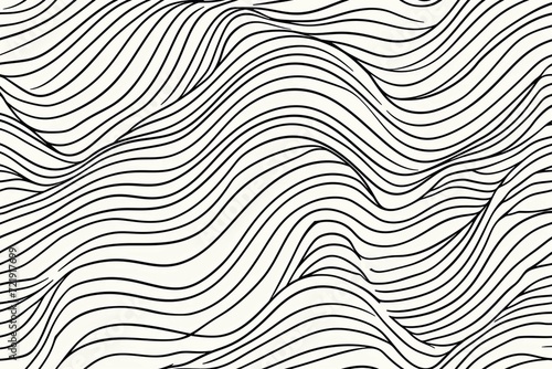 Abstract black and white hand drawn wavy line drawing seamless pattern. Modern minimalist fine wave outline background  creative monochrome wallpaper texture print.