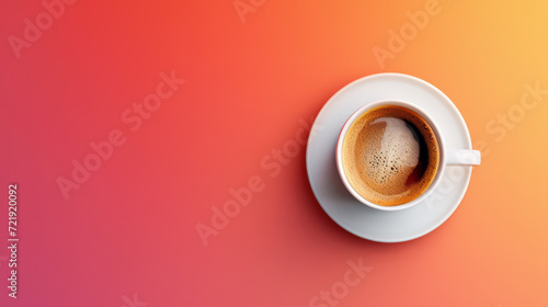 Fotografia A freshly brewed espresso in a minimalist white cup on a vibrant background