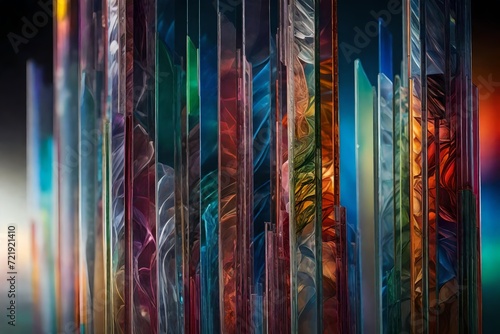 Close-up of color gels stacked in layers, revealing the intricate details of their transparency. © RUK Collections