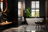 A bathroom with a combination of matte black and white