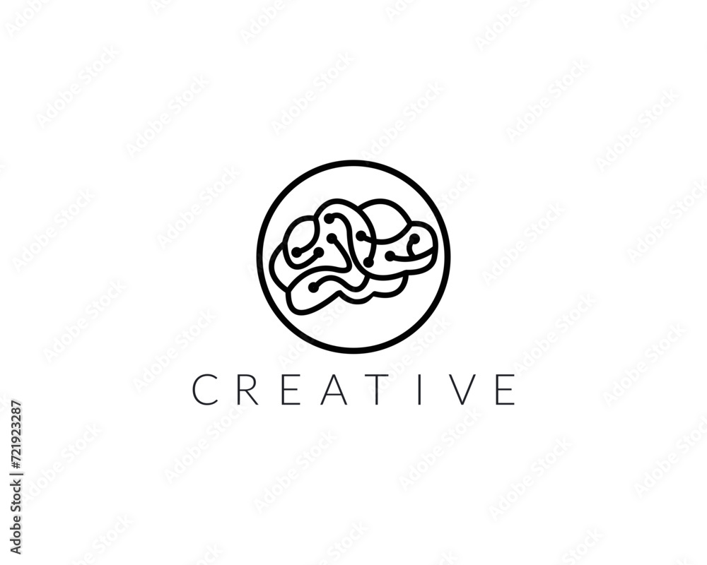 Fototapeta premium Human head brain silhouette thin lined logo or icon design template for psychology or medicine or creative industry isolated on white background.