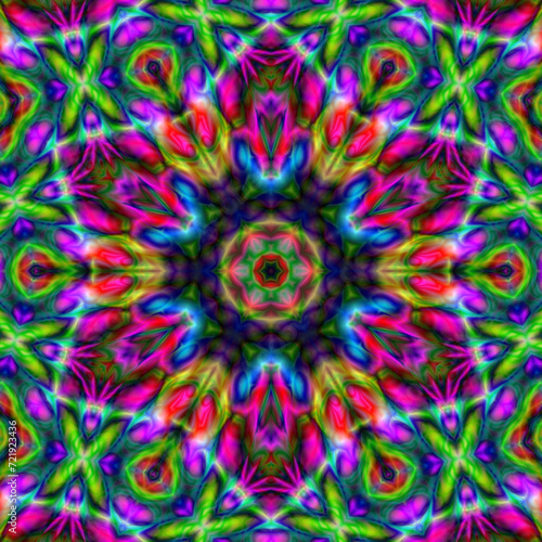Abstract colorful mandala background. Vibrant mandala pattern in laser light  color scheme  abstract background for various projects.