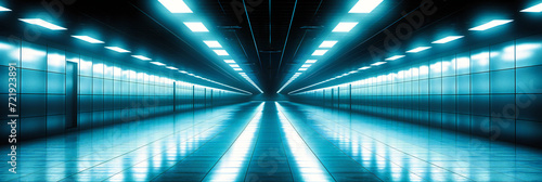 Futuristic Tunnel with Illuminated Corridor, Modern Interior and Abstract Architecture