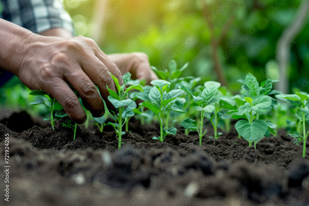 Farmer's Hands Nurturing Young Plant Seedlings in Fertile Earth Farmer's Hands Nurturing Young Plant Seedlings in Fertile Earth