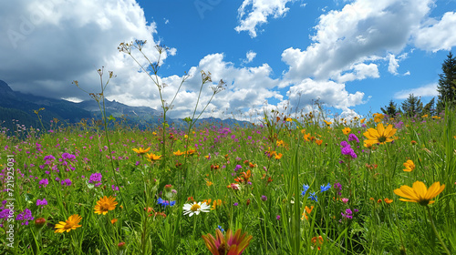 Blühende Wiese im Frühling mit Wiesenblumen in der Natur Generative AI © Imagecreator