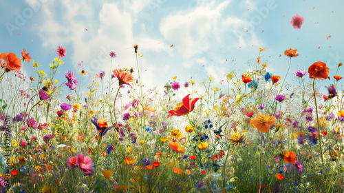 Blühende Wiese im Frühling mit Wiesenblumen in der Natur Generative AI © Imagecreator