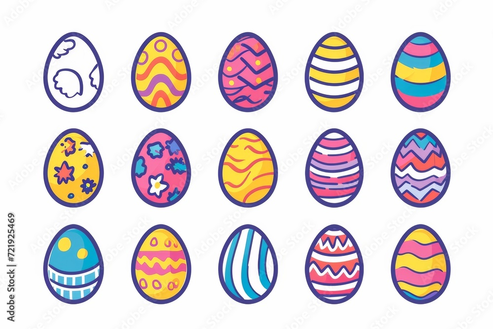 Vibrant hues and imaginative strokes come together in a playful display of childlike creativity, forming a charming array of artfully designed eggs Vibrant hues and imaginative strokes come together in a playful display of childlike creativity, forming a charming array of artfully designed eggs