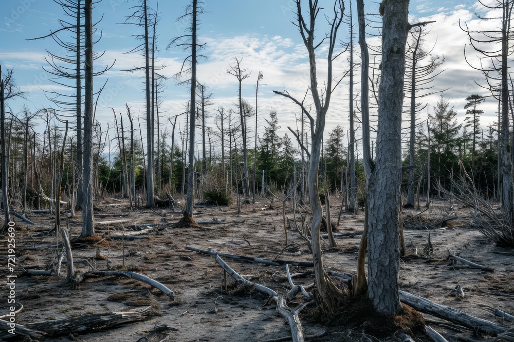 Under a vast sky, a grove of trees stand tall in the outdoor wilderness, creating a breathtaking landscape within the natural environment of the forest