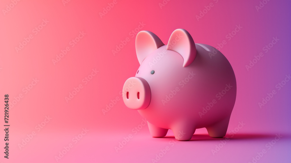 A charming pink piggy bank with a light pink backdrop.