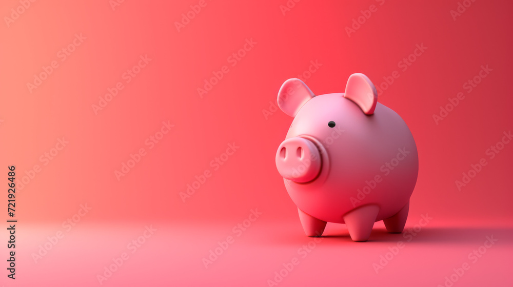 A cute piggy bank against a red and pink gradient background.