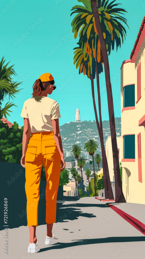Vibrant illustration of a woman in a city