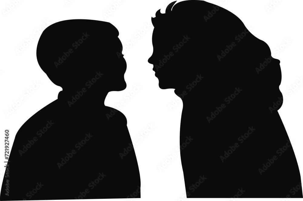 two children making chat, silhouette vector