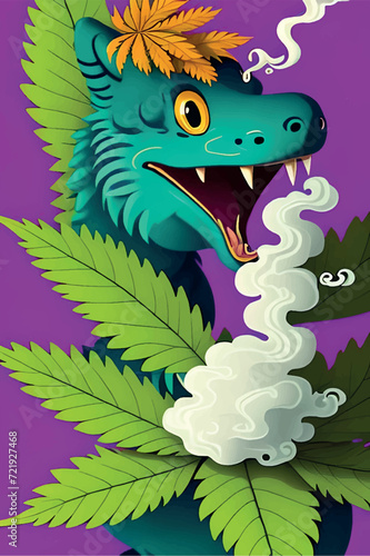 Cute Dragon Cartoon Character Smoking Cannabis