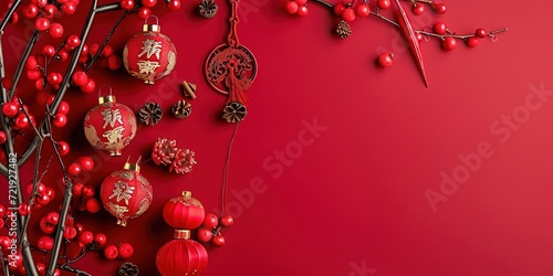 Chinese new year festive background with red decoration.