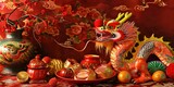 Chinese new year still life of dragon celebration.