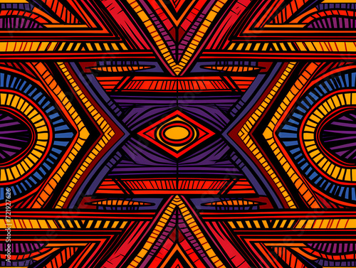 Hand drawn abstract seamless pattern, colorful, ethnic background, inca, african style - great for textiles, banners, wallpapers,design, illustration. photo