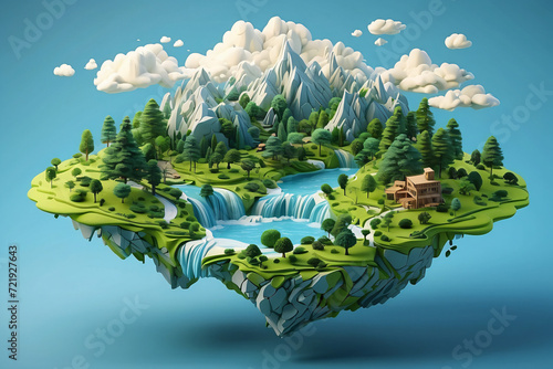 3d floating island with beautiful views