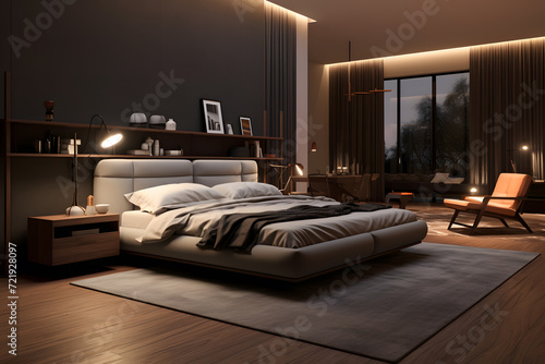 A bedroom with a combination of plush carpet © sugastocks