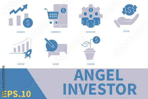 Angel investor icons set .Angel investor pack symbol vector elements for infographic web