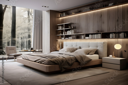 A bedroom with a unique asymmetrical layout  © sugastocks