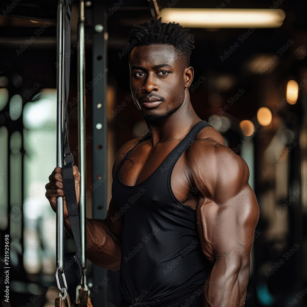 Portrait of an athletic black man training in the modern gym Portrait of an athletic black man training in the modern gym