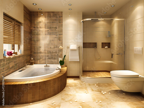 Modern Bathroom in Luxury House with Elegant Shower  Stylish Sink  and Contemporary Interior Design