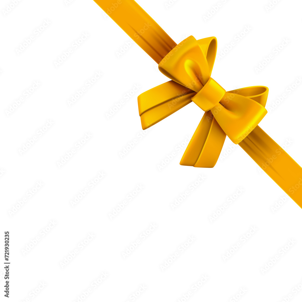 Golden ribbon with bow on the right corner. Design trmplate. 3d vector illustration
Golden ribbon with bow on the right corner. Design trmplate. 3d vector illustration