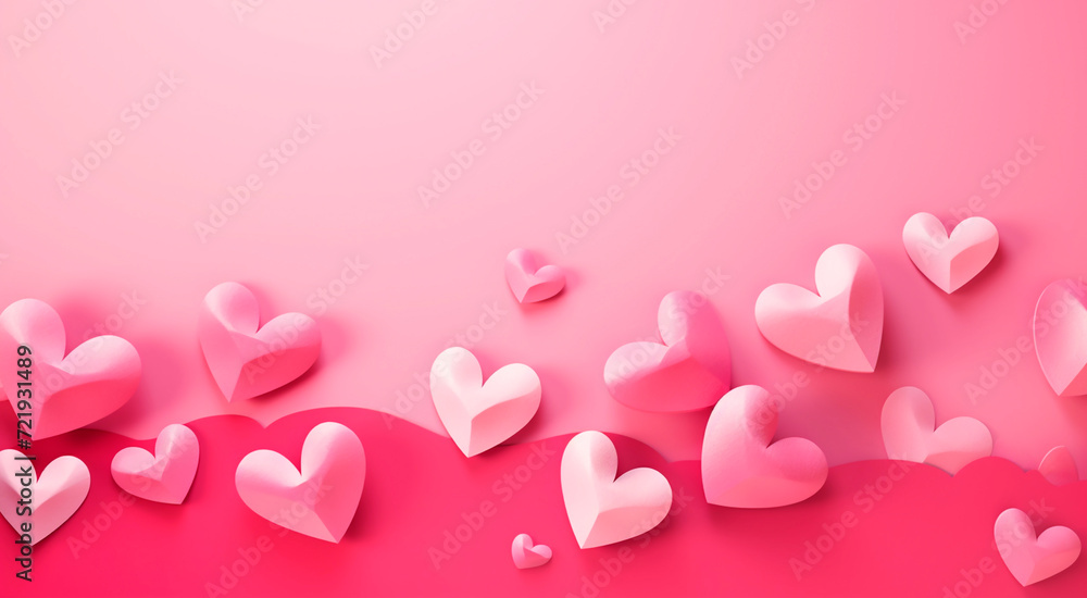 Red pink rectangular banner with hearts. Valentine's day concept background. For greeting card
