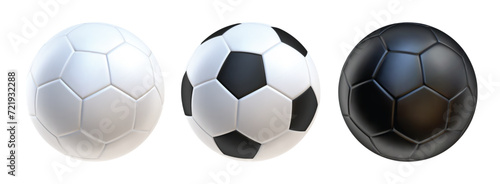 3d soccer balls icons Black and white color. 3d vector render Symbol or emblem football . Vector illustration