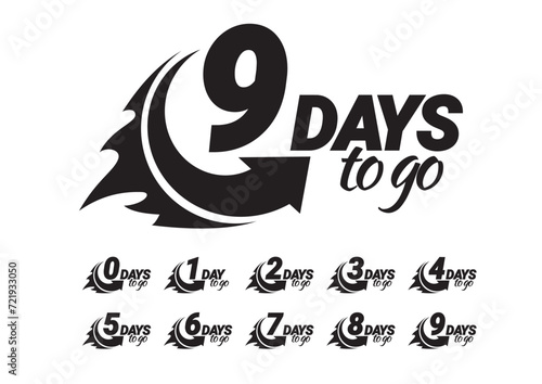 Countdown left days banner. count time sale. Nine, eight, seven six five four three two one zero days left. Vector illustration