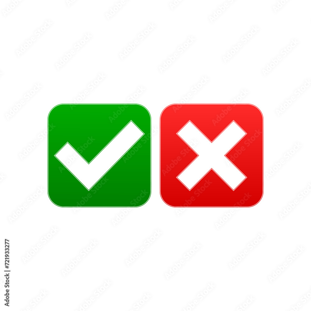 Green check mark OK and red X icons isolated on transparent background Green check mark OK and red X icons isolated on transparent background