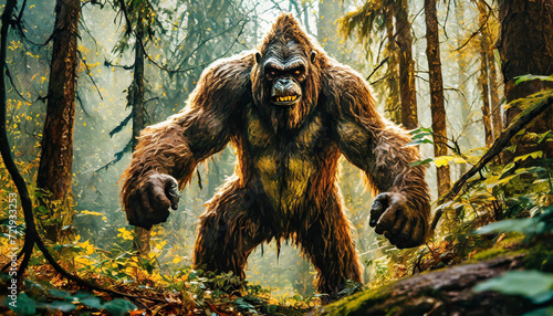 Sasquatch Bigfoot in the forest monster dark horror scary Halloween creepy spooky