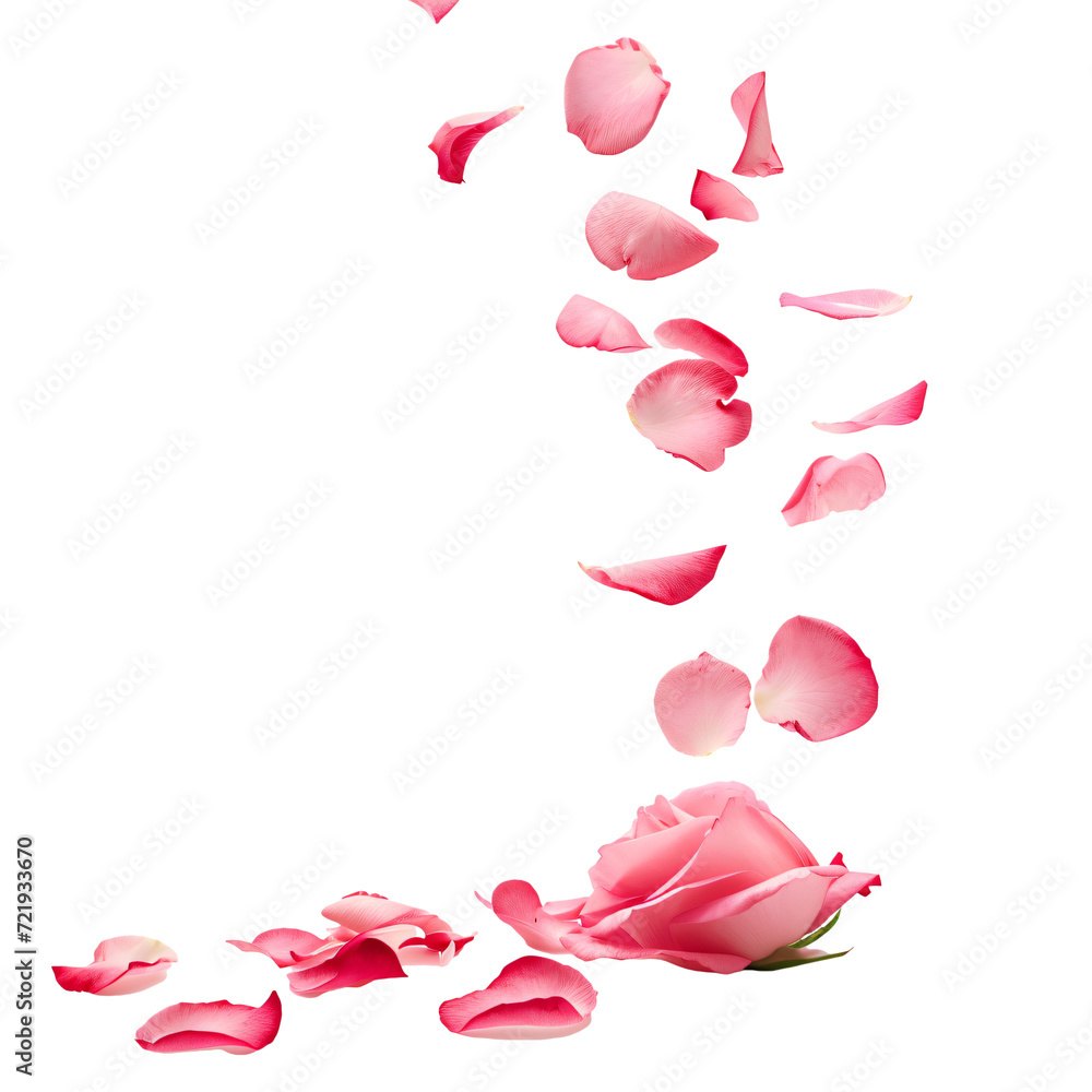 Pink rose flower petals falling. Isolated on transparent background Pink rose flower petals falling. Isolated on transparent background