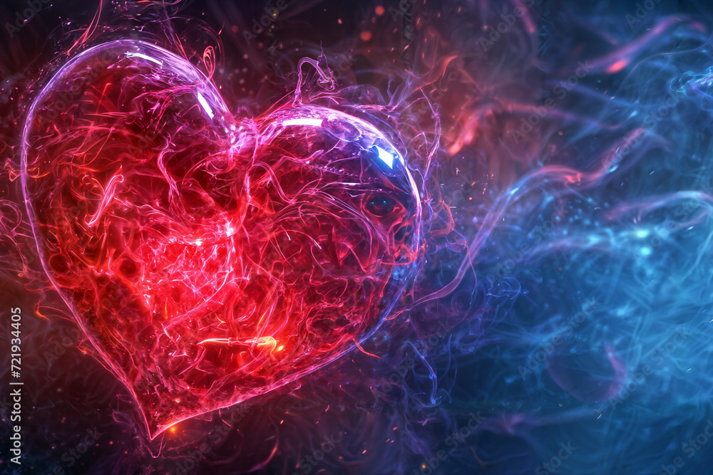 Glowing Heart with Neon Smoke. Created with Generative AI Glowing Heart with Neon Smoke. Created with Generative AI