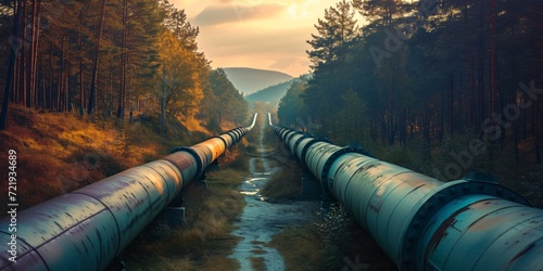 The pressurized pipeline for natural gas or petroleum. photo