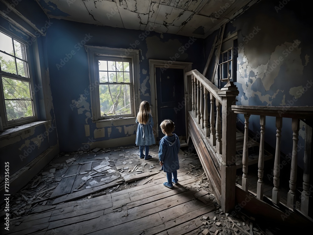 boy and girl in abandoned house