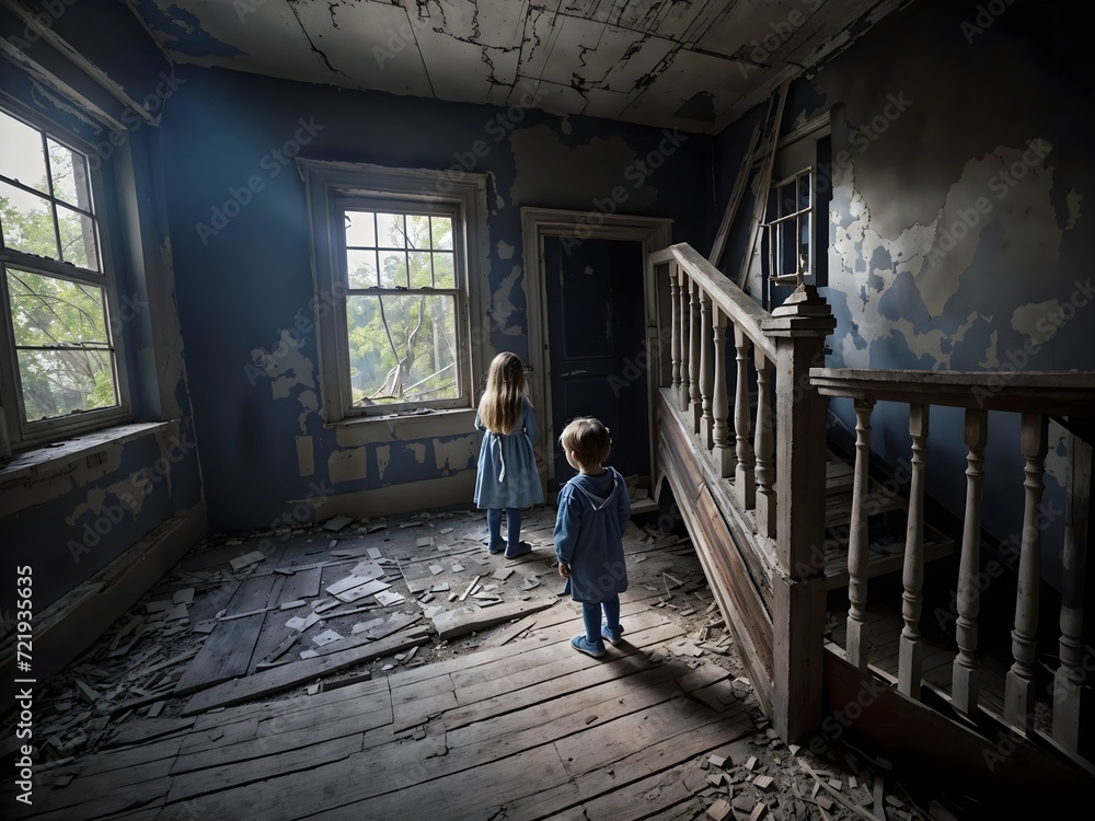 boy and girl in abandoned house boy and girl in abandoned house
