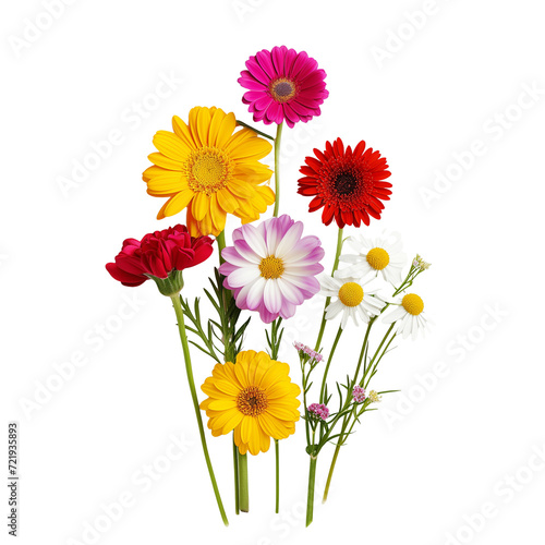 A bunch of Flowers arranged against a isolated on transparent background