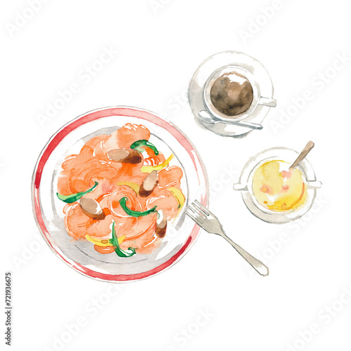 パスタ、スープとコーヒーのセット