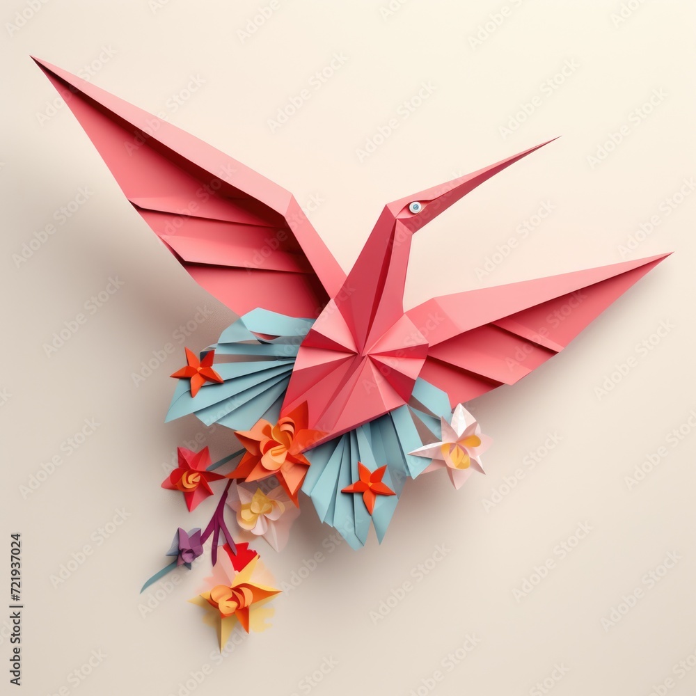 Origami crane paperart on studio background