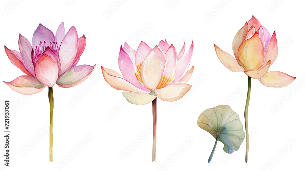 Set of Lotus flower watercolor collection of hand drawn, Lotus flower elegant watercolor illustration, isolated on transparent background Set of Lotus flower watercolor collection of hand drawn, Lotus flower elegant watercolor illustration, isolated on transparent background