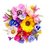 Flower arrangement or bouquet colorful spring flowers isolated on transparent background