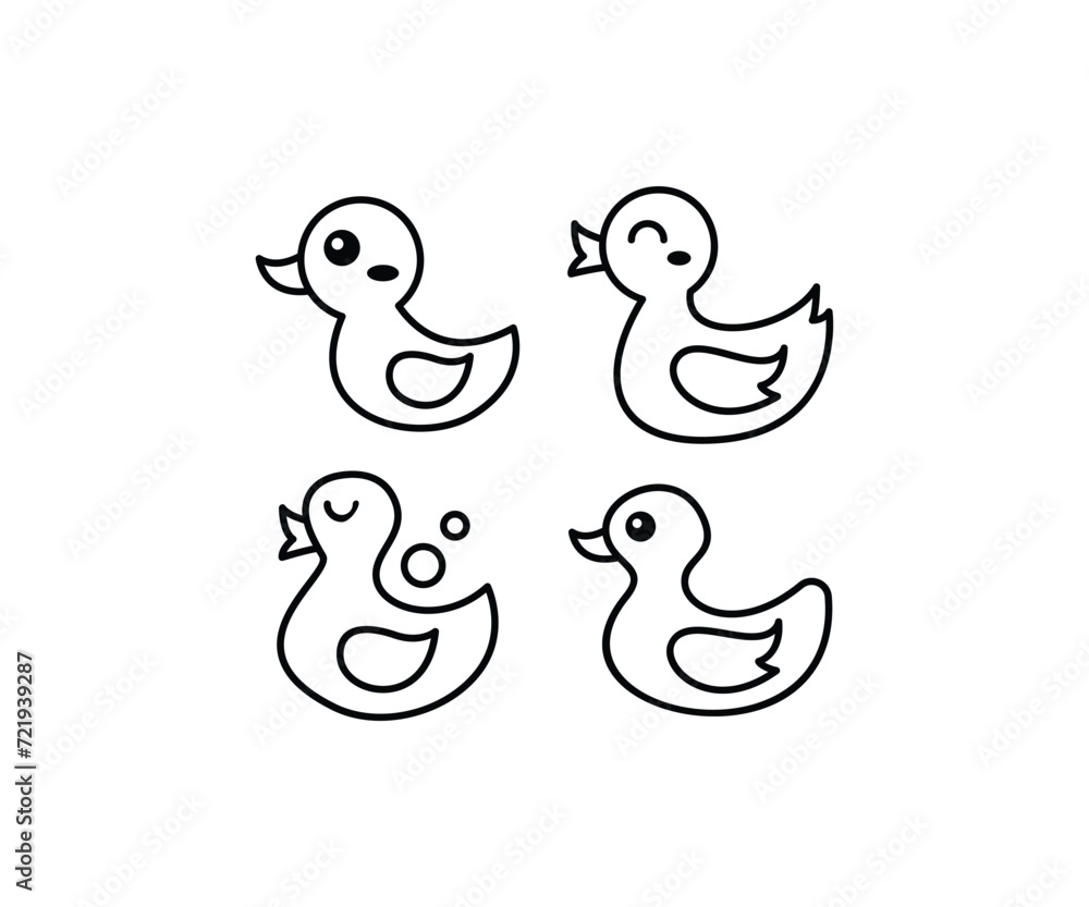 Fototapeta premium cute baby duck bath toy icons vector design outline simple black white illustration collections sets isolated 