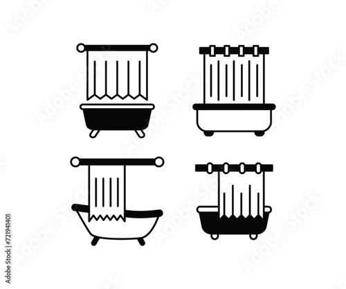 shower curtain bathroom icons black white modern minimalist vector design illustration collections isolated