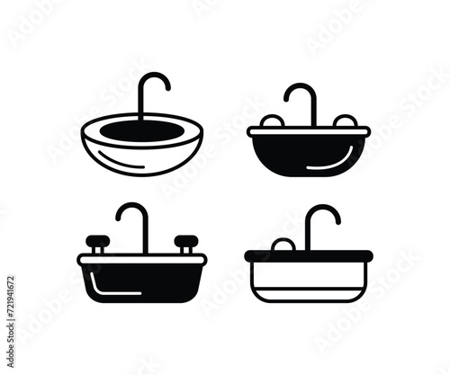 set sink icons of kitchen bathroom utensil equipment vector design simple black white illustration collections isolated